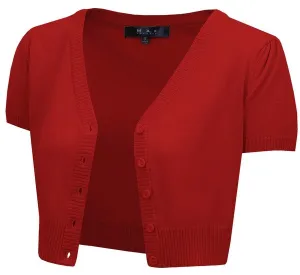 Short Sleeve Cropped Cardigan - Red