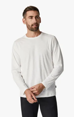 Slub Crew Neck Long Sleeve Shirt in White