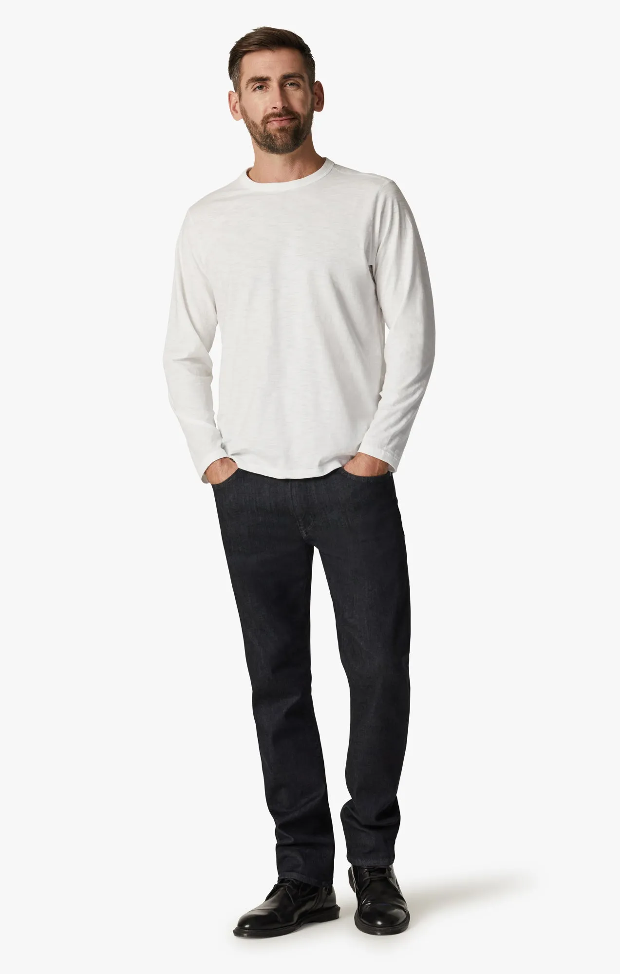 Slub Crew Neck Long Sleeve Shirt in White