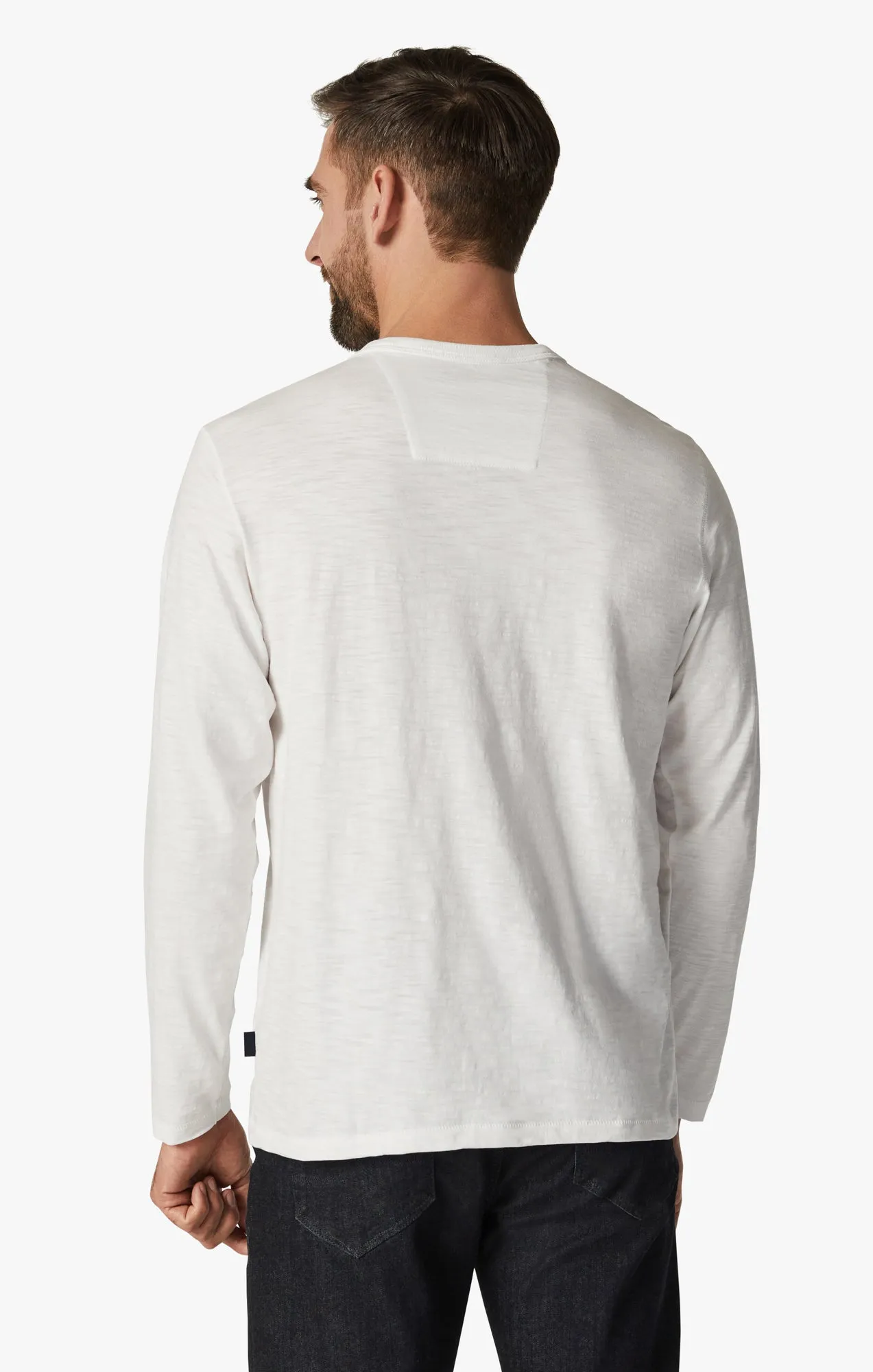 Slub Crew Neck Long Sleeve Shirt in White