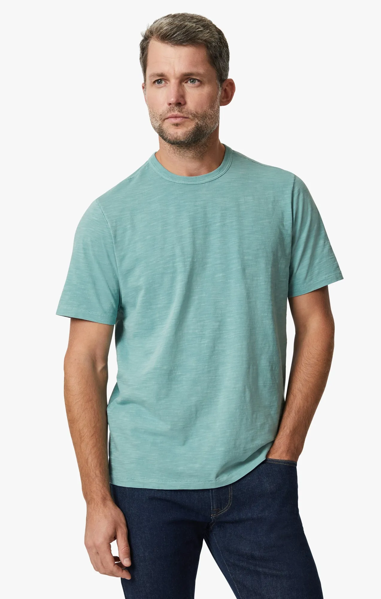 Slub Crew Neck T-Shirt In Iceberg Green