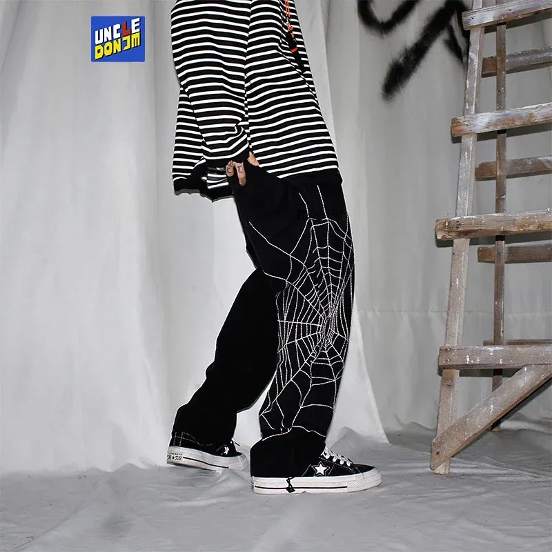 Spider Embroidery Baggy Harem Pants Streetwear Men Casual Trousers