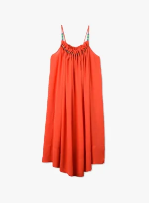 Stella McCartney Kids Hope Girls Flowy Crepe Dress w/ Beads at neck in Red/Orange