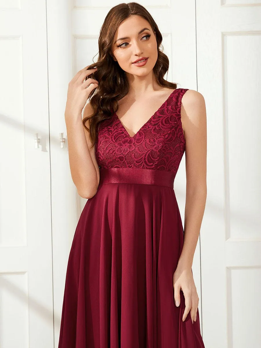 Stunning V Neck Lace Dress with Asymmetrical Hems