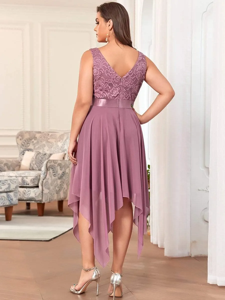 Stunning V Neck Lace Dress with Asymmetrical Hems