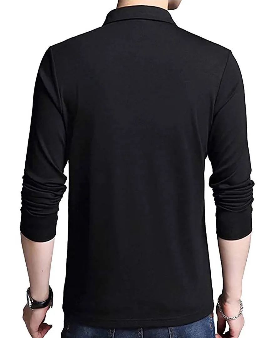 Stylish Black Cotton Solid Polo T-Shirt For Men