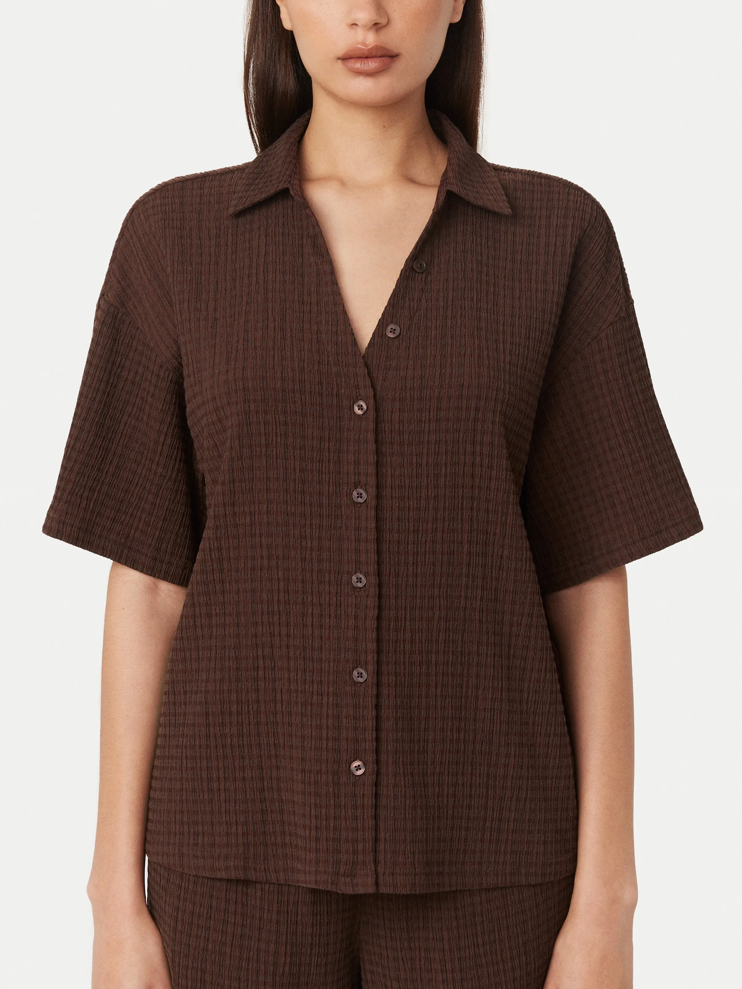 The Crinkle Textured Blouse in Mahogany