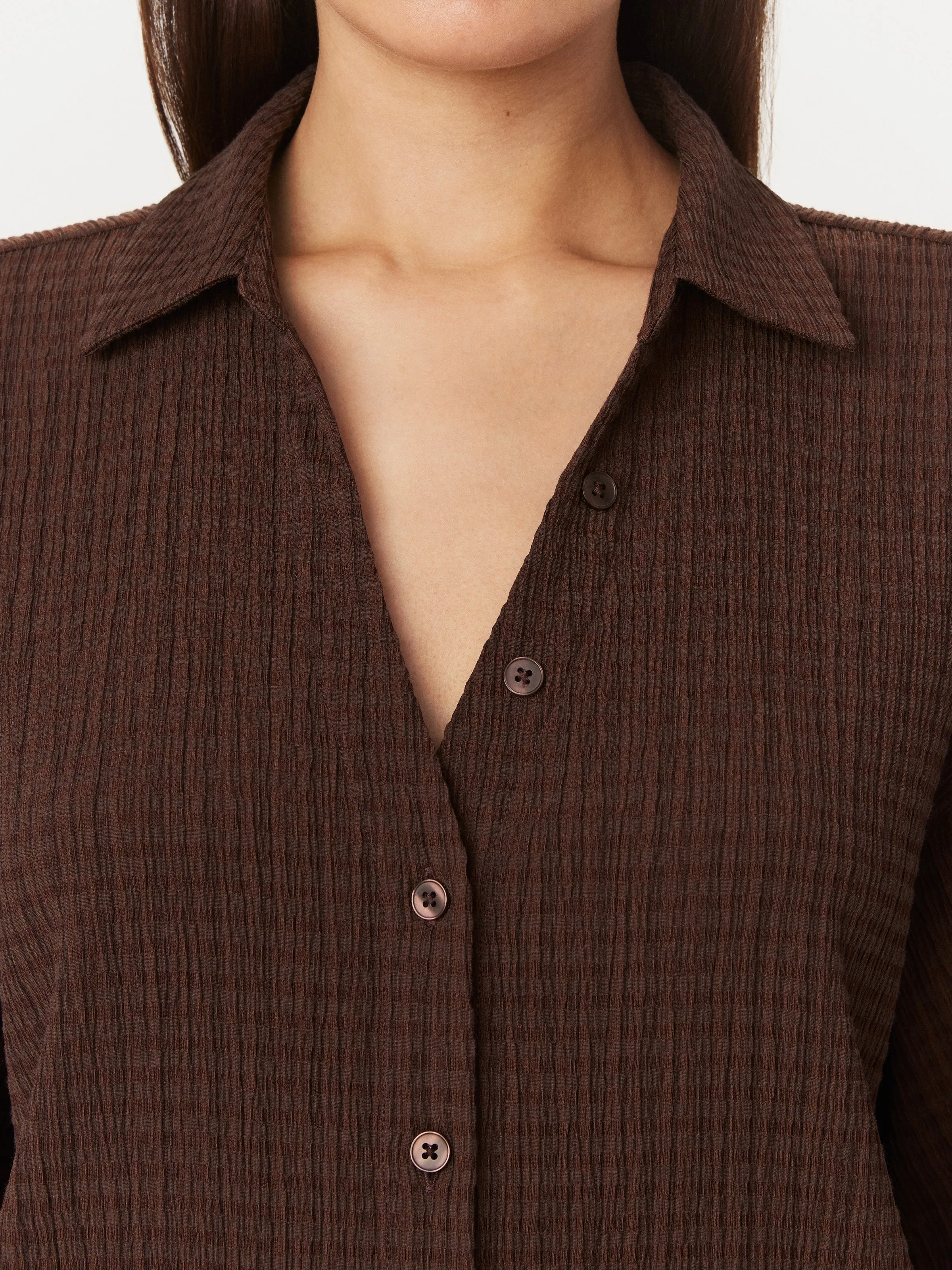 The Crinkle Textured Blouse in Mahogany