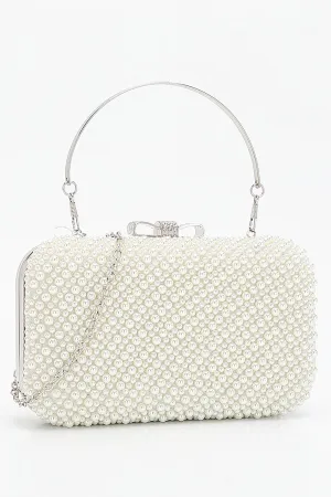 White Pearl Beaded Party Handbag