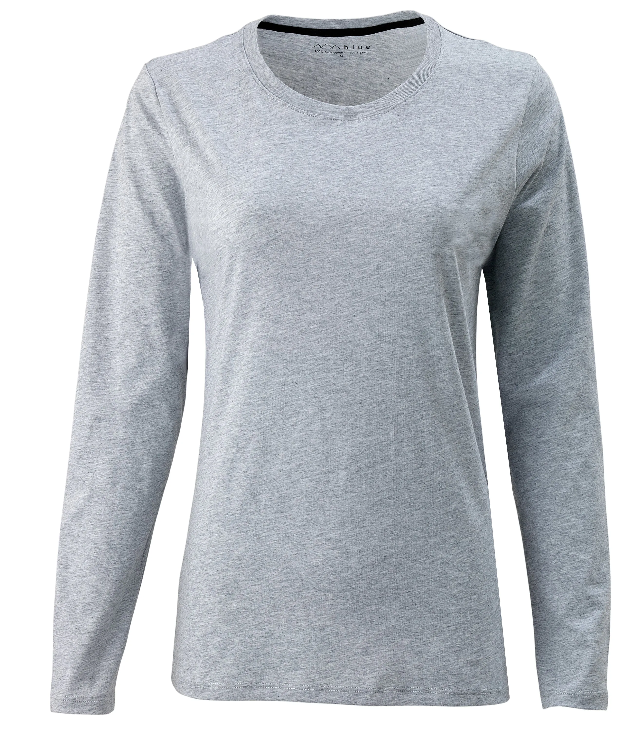 Women's 100% Pima Cotton Crew Neck Tee Shirt Long Sleeve