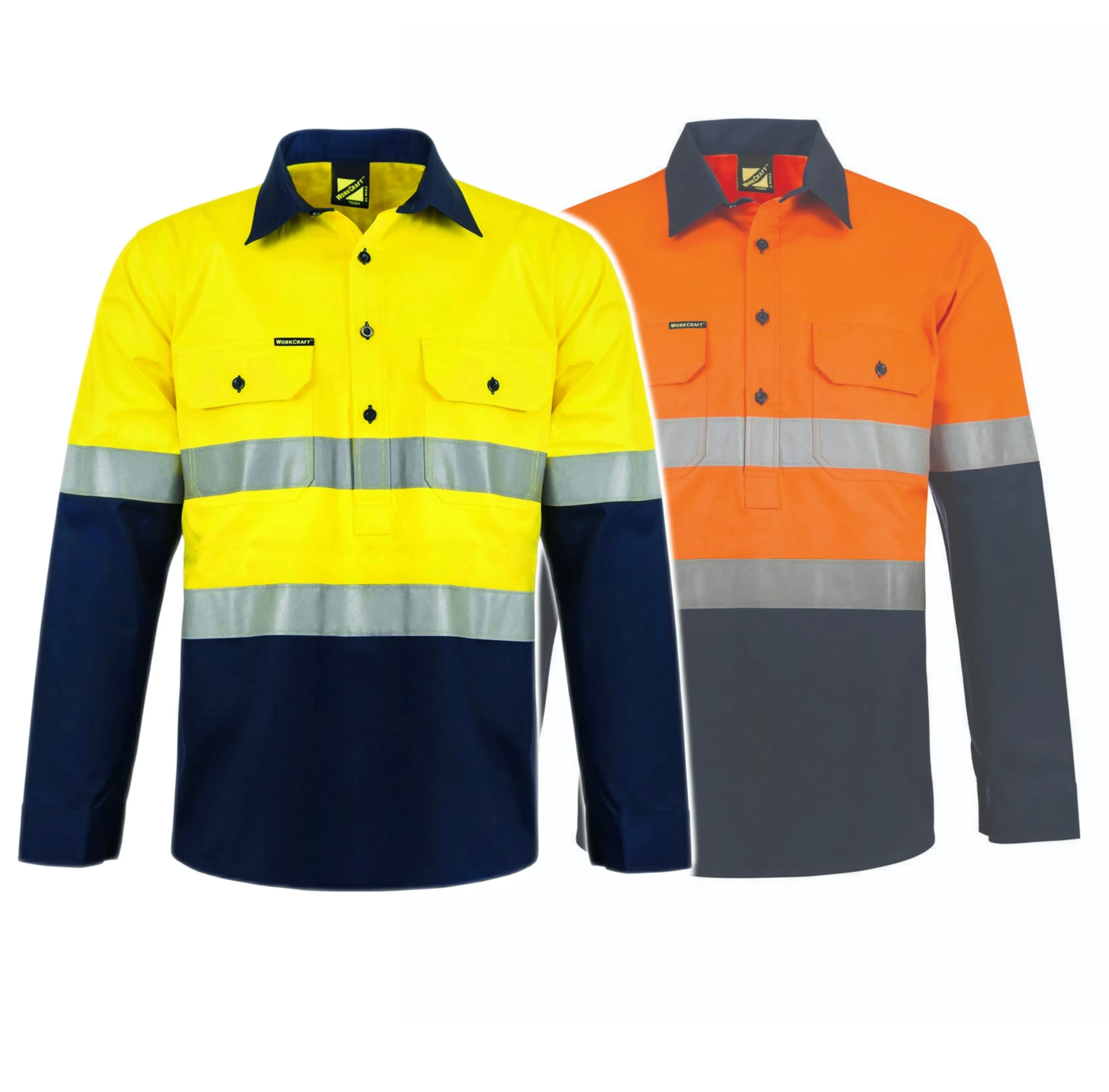 WS6032 LIGHTWEIGHT HI VIS CLOSED FRONT VENTED COTTON DRILL REFLECTIVE SHIRT WITH SEMI GUSSET SLEEVES